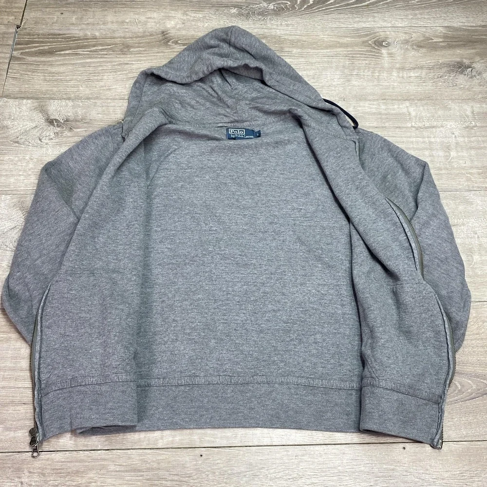 Polo Ralph Lauren‎ Hoodie Mens Large Gray Cotton Full Zip Pony Logo Sweatshirt